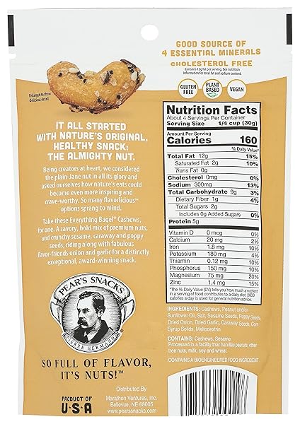 PEAR’S SNACKS, CASHEWS EVERYTHING BAGEL, 4 OUNCE