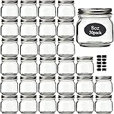 Mason Jars 8 oz 30 Pack- Small Mason Jars With Silver Lids -1/4 Quart Canning Jars| Storage Glass Jars With Lids For Jelly, Jam, Honey, Pickles - Spice Glass Jars - With 30 Chalkboard Labels