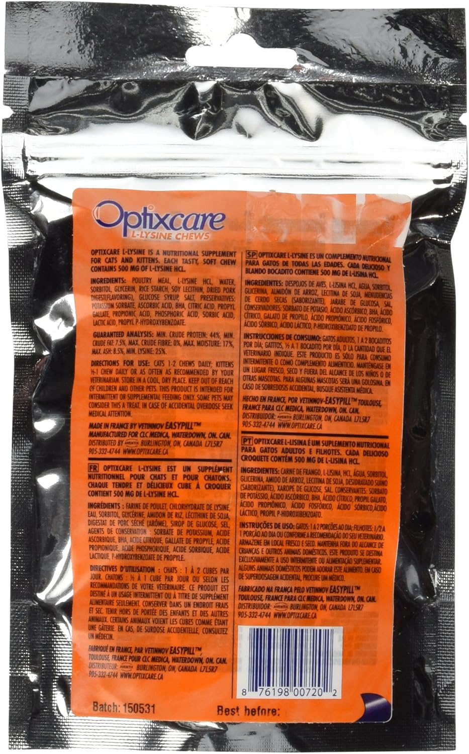 Optixcare 72-2 L-Lysine Chews for Cats & Kittens ,60 Count: Pet Supplies