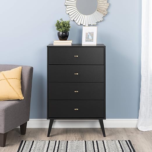 Amazon Com Prepac Milo Mid Century Modern Chest 4 Drawer Black Furniture Decor