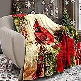 Christmas Throw Blanket 50x60 Inch Christmas Cardinal Bird Blankets Soft Lightweight Blanket for Winter Xmas Holiday Home Decor Gifts
