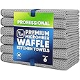 Kitchen Towels - Microfiber Waffle Weave Towels | Gray | 16 x 24 in. (6 Pack) | Absorbent, No Lint, Thick, Reusable, Commercial, Soft, Hand, Tea, Glass, Bar, Sublimation Blank, Polyester Cloths