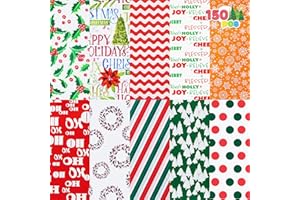 JOYIN Assortiment de papier de soie de vacances (dix couleurs), ensemble de 150 pièces de papier de soie de Noël uni, assorti