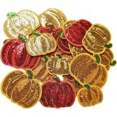 MISDONR 24pcs Sequin Pumpkin Iron On Patches Fall Thanksgiving Patches | Shiny Pumpkin Sew‑on Appliques for Clothing Jacket Jeans Hat Backpack Applique DIY Decorative Accessories
