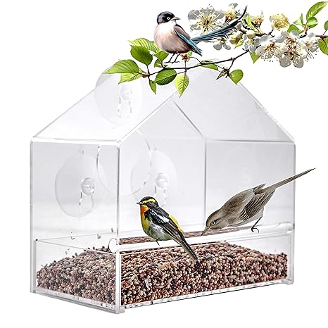 Bavision Window Bird Feeder Transparent Suction Cup Feeding Station Squirrel Resistant Sliding Seed Tray