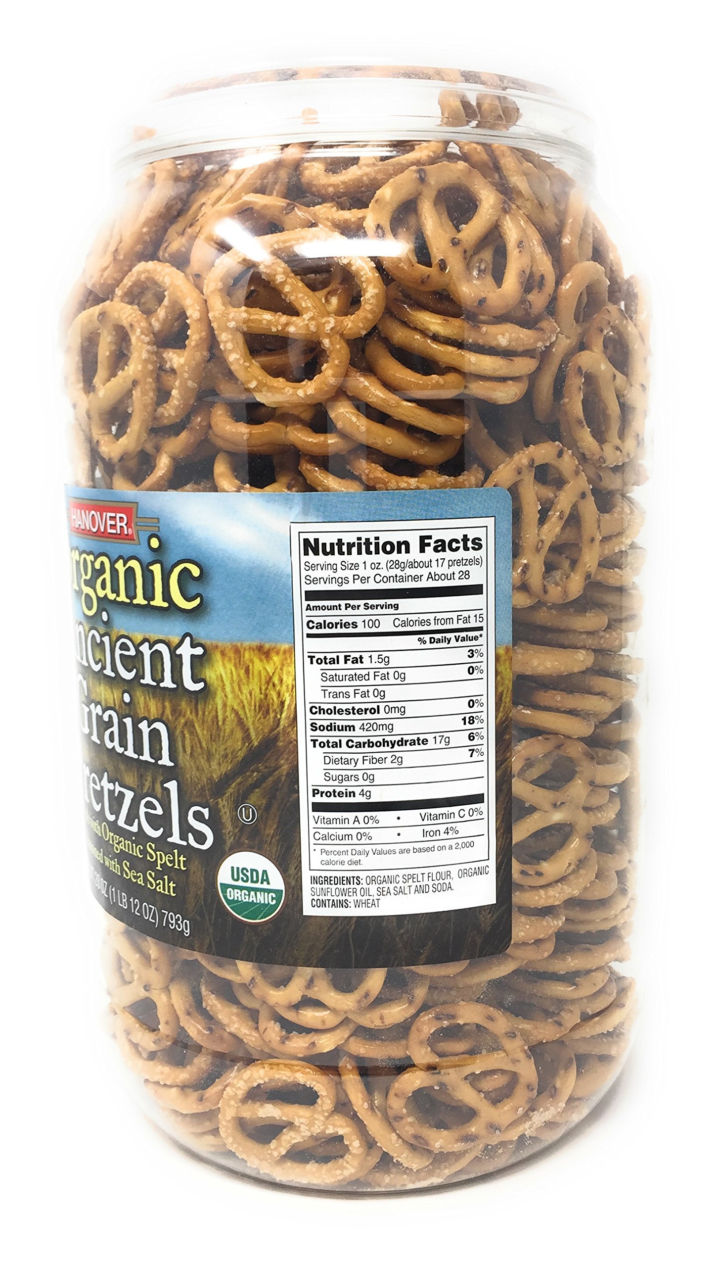 Hanover Organic Ancient Grains Spelt Pretzels, 28 Oz. Barrel by Hanover