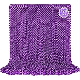 YAXINRUI 120 PCS Purple Bead Necklaces, Purple Mardi Gras Beads, Halloween Beads Necklaces, 33 Inch Round Beaded Necklace Costume Necklace for Mardi Gras Christmas Halloween Party Favors
