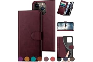 DuckSky Compatible with iPhone 16 Pro Max Genuine Leather Wallet case【RFID Blocking】【4 Credit Card Holder】【Real Leather】 Flip Folio Book Phone case Cover Women Men for Apple 16 ProMax case Wine Red