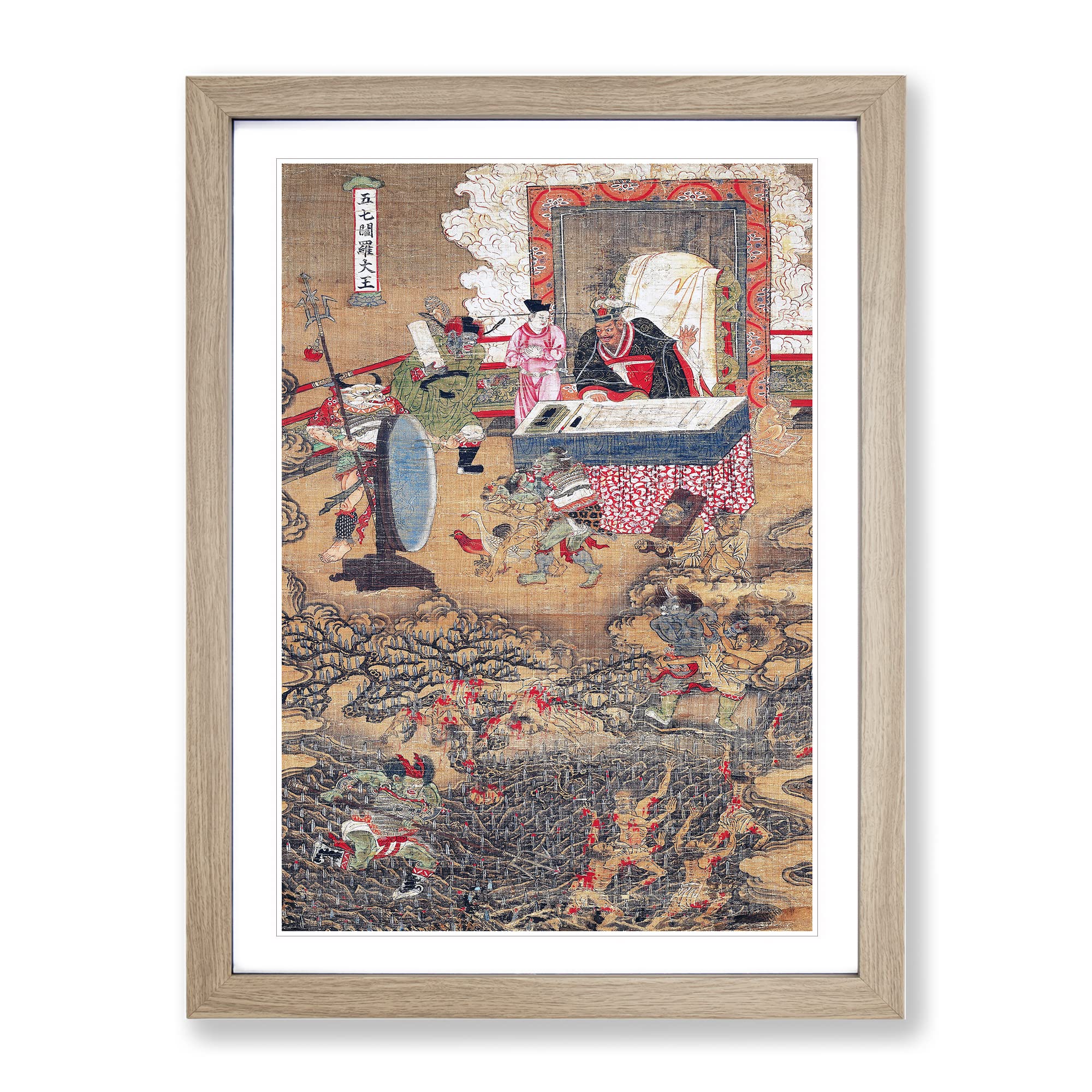Ten Kings Of Hell By Ahn Gyeon Asian Japanese Framed Wall Art Print, Ready to Hang Picture for Living Room Bedroom Home Office Décor, Oak A4 (34 x 25 cm)
