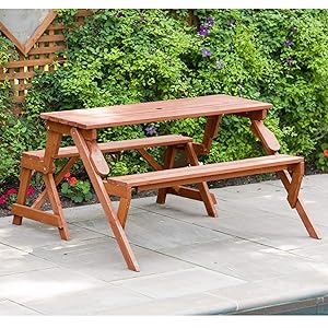 Leisure Season FPTB7104 Convertible Picnic Table and Garden Bench Outdoor Folding Furniture for Camping, Patio, Deck, Lawn, Beach, Yard, 4 Person Seating Capacity, Brown