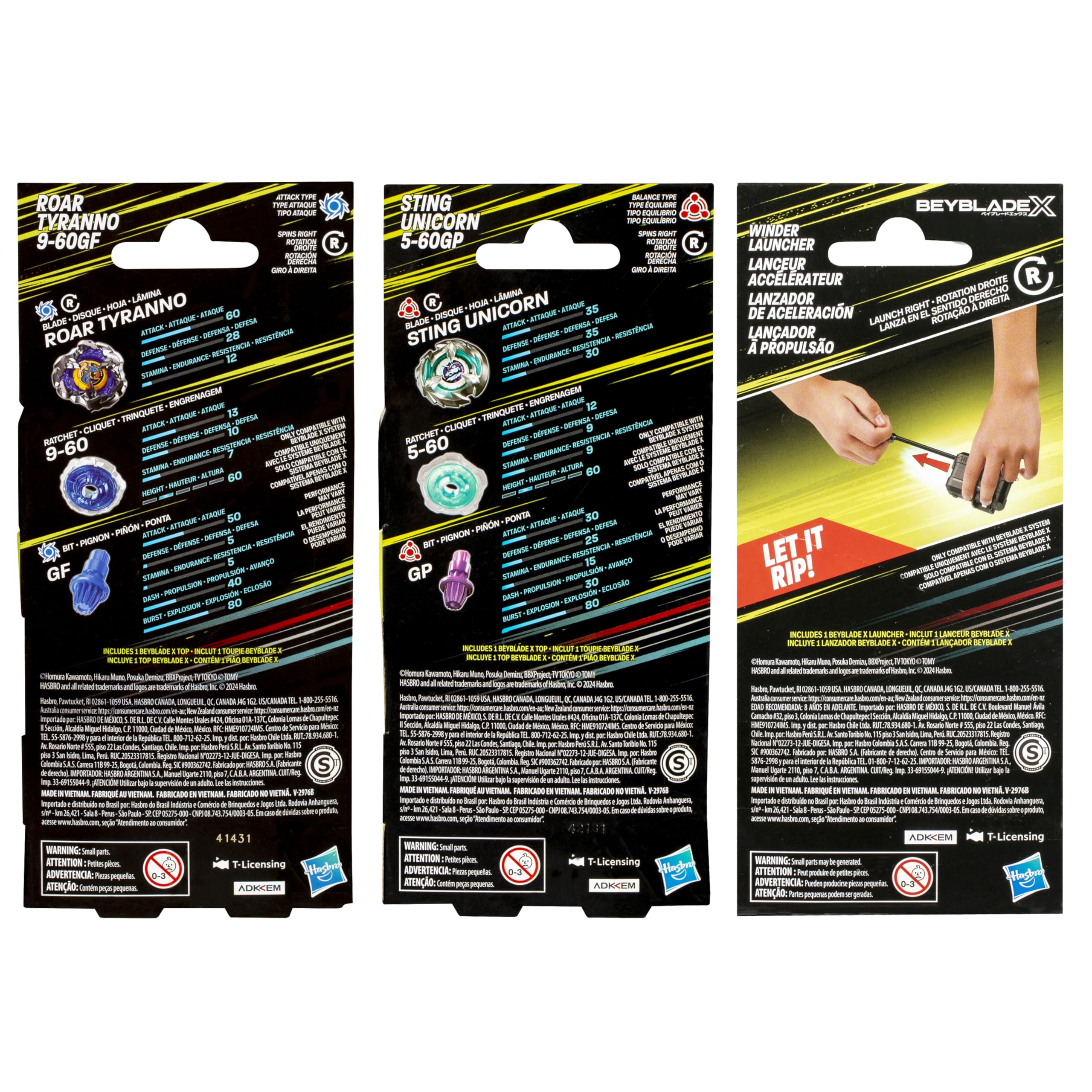 Beyblade X Roar Tyranno 9-60GF, Sting Unicorn 5-60GP & Official Winder Launcher Bundle Pack (Amazon Exclusive)