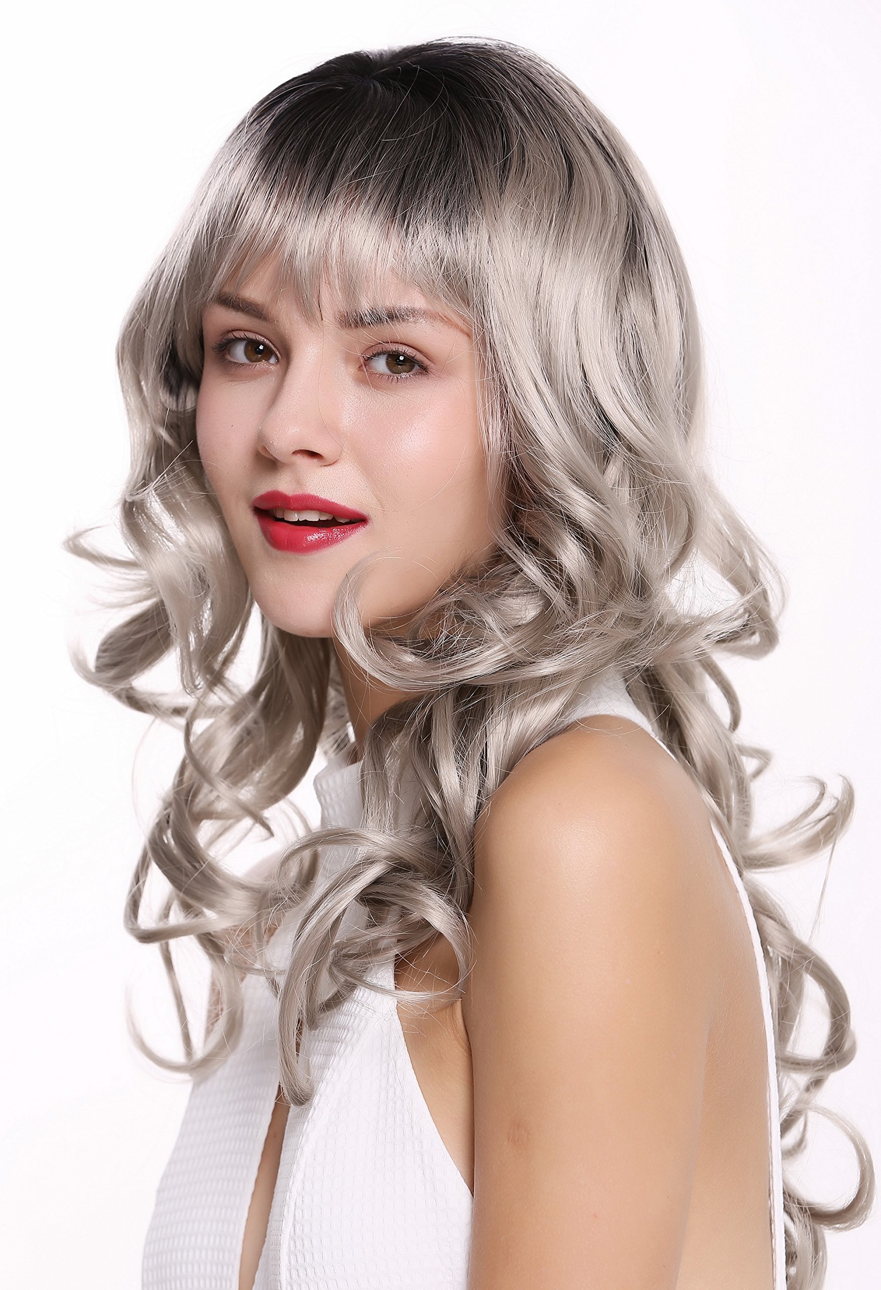 WIG ME UP - 1002A-YS1+101 Lady Quality Wig Long Curls Bangs Fringe curled Ombre Black Silver Gray 22inch