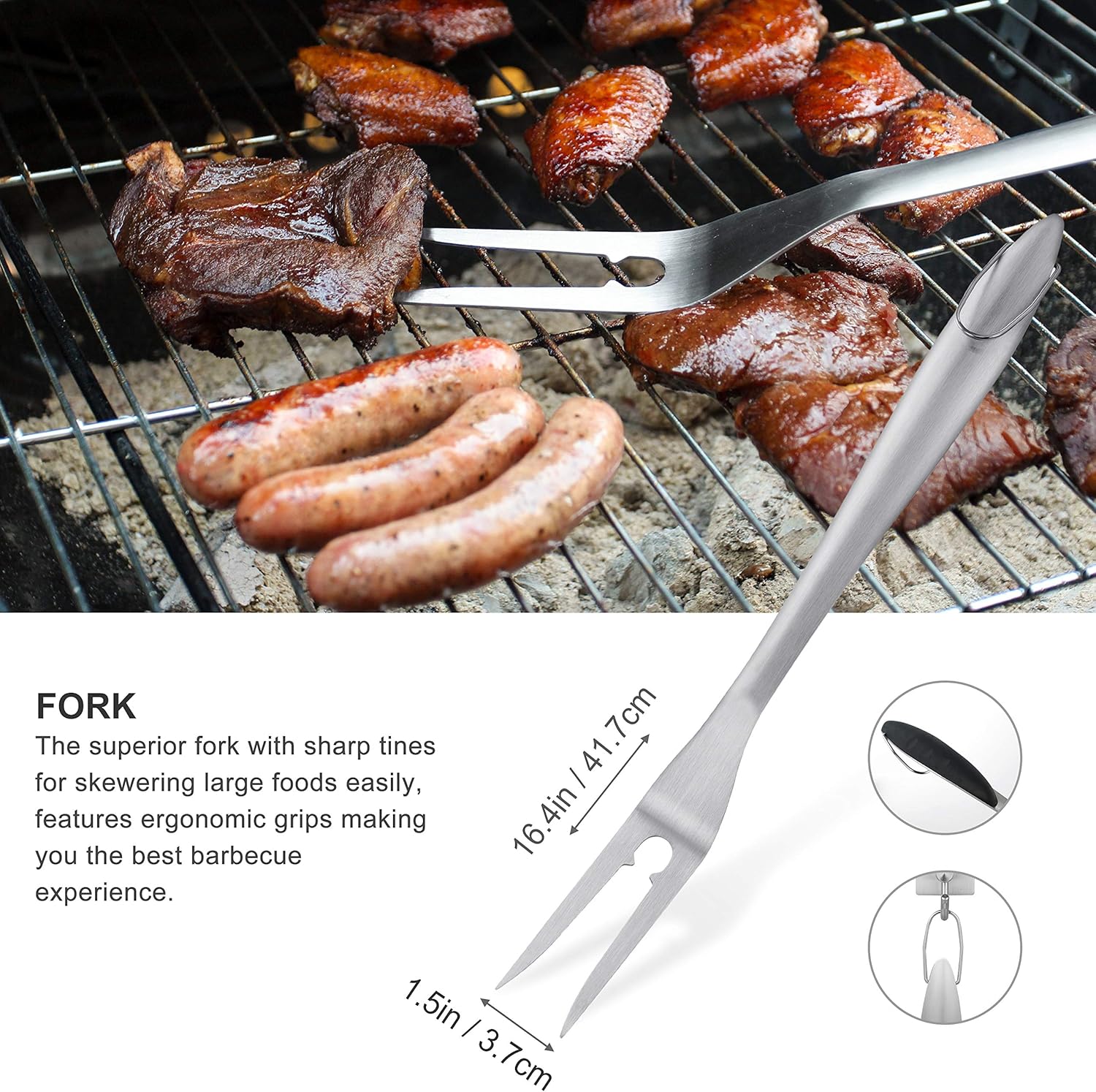 grilljoy 6PCS Heavy Duty BBQ Grill Tools Set - Extra Thick Stainless Steel Spatula, Fork, Tongs & Cleaning Brush - Complete Barbecue Accessories Kit with Portable Bag - Perfect Grilling Tool Set Gift : Garden & Outdoor