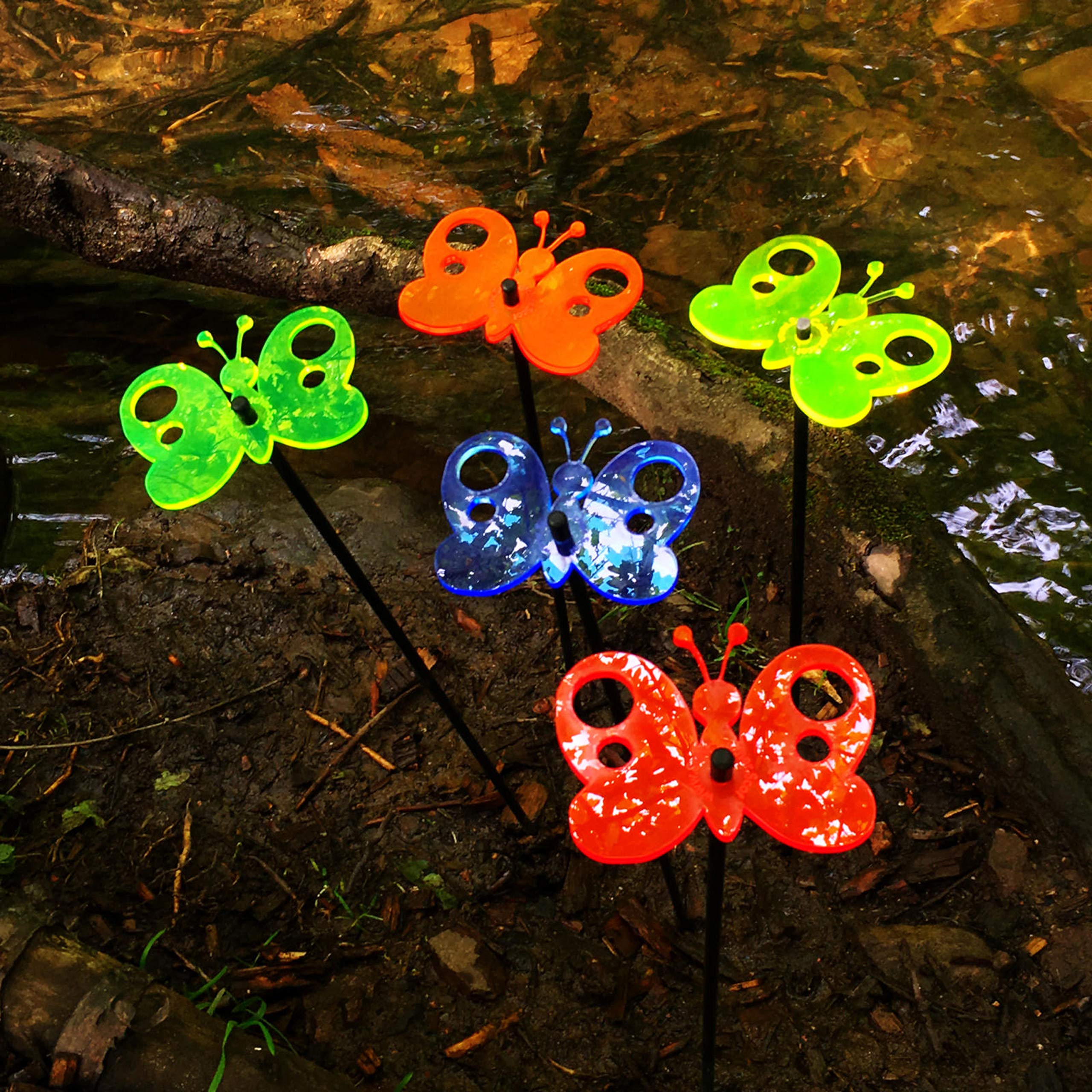 SunCatcher Garden Decor Peacock Butterfly Set of 5 Ornamental Garden Stakes 50cm, 19.7 inch high Outdoor Yard Accessory Gift for Gardeners, Colour:mixed colours