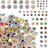 200Pcs Mixed Colors Sew On Rhinestones, 4 Sizes 8mm 10mm 12mm 14mm Glass Crystals Metal Claw Flower Gemstones for Clothing Shoes Wedding Crafts