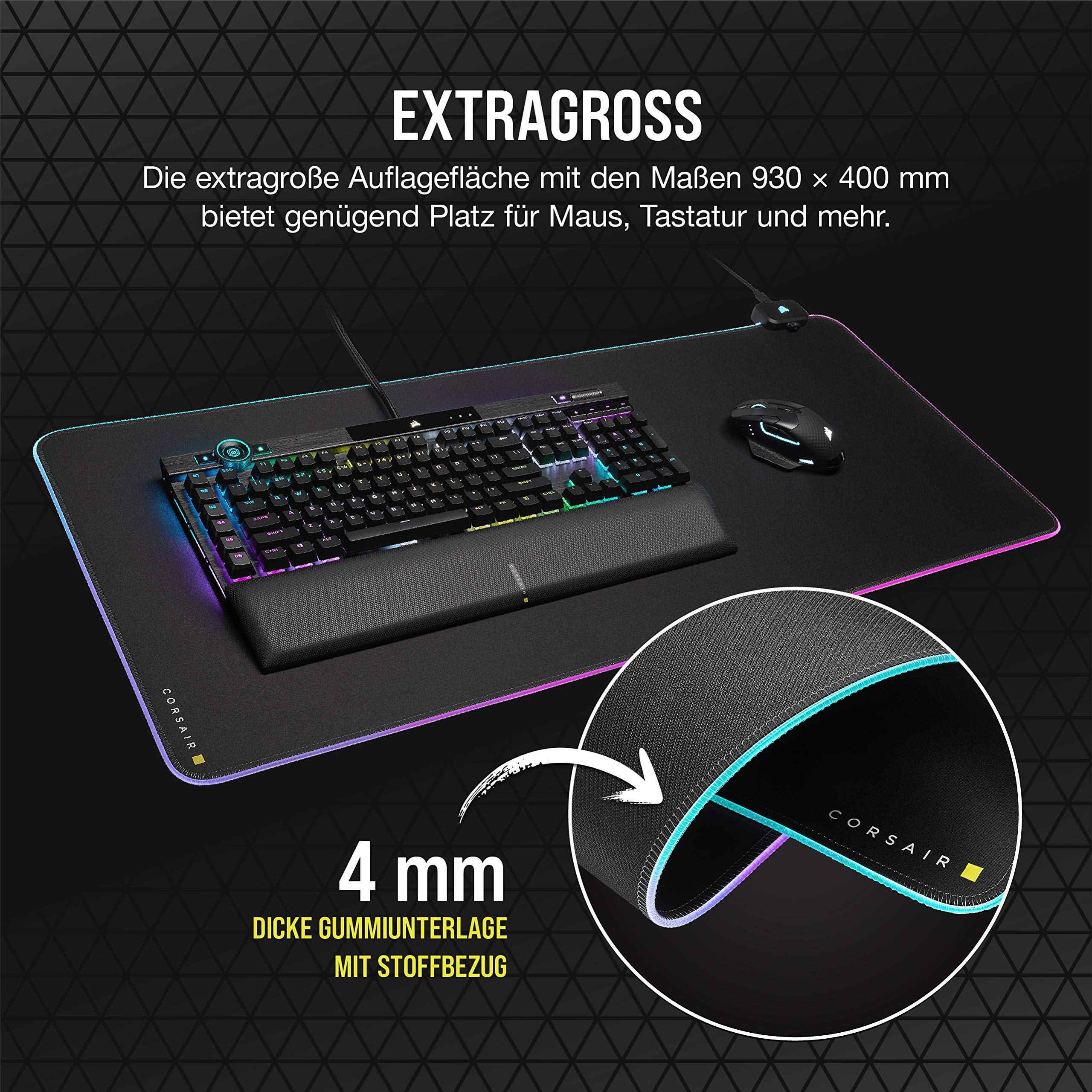 Corsair MM700 RGB Cloth Gaming-Mauspad - Extended 930mm x 400mm - Schwarz 6