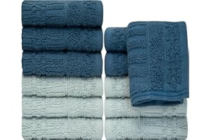 PH Pleasant Home Diamond Wash Cloths Set - 12 Pack (12” x 12”) – 509 GSM - 100% Ring Spun Cotton Wash Cloth - Super Soft and Highly Absorbent Face Towels (Dark Blue & Light Blue)