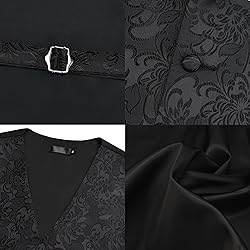 GUSLESON Black Vest Floral Suit Vest Tie and Bow