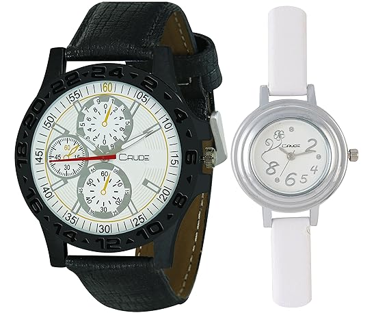 Beautiful Multicolor Dial Watches-rg543 Combo for Couples With Lether Strap - By CRUDE