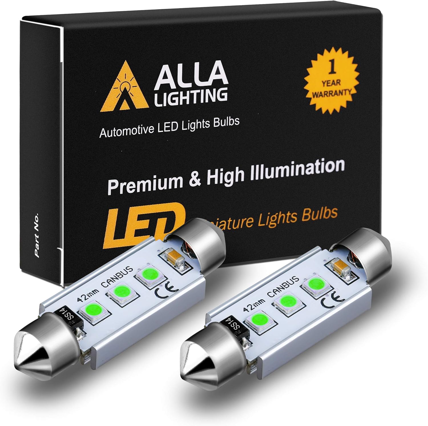 Alla Lighting CANBUS 211-2 578 LED Bulbs Super Bright 41mm 42mm Festoon 3030 SMD 212-2 569 6413 LED Lights Bulb for Interior Map, Dome, Trunk, Step Courtesy, License Plate Lights, 8000K Ice Blue