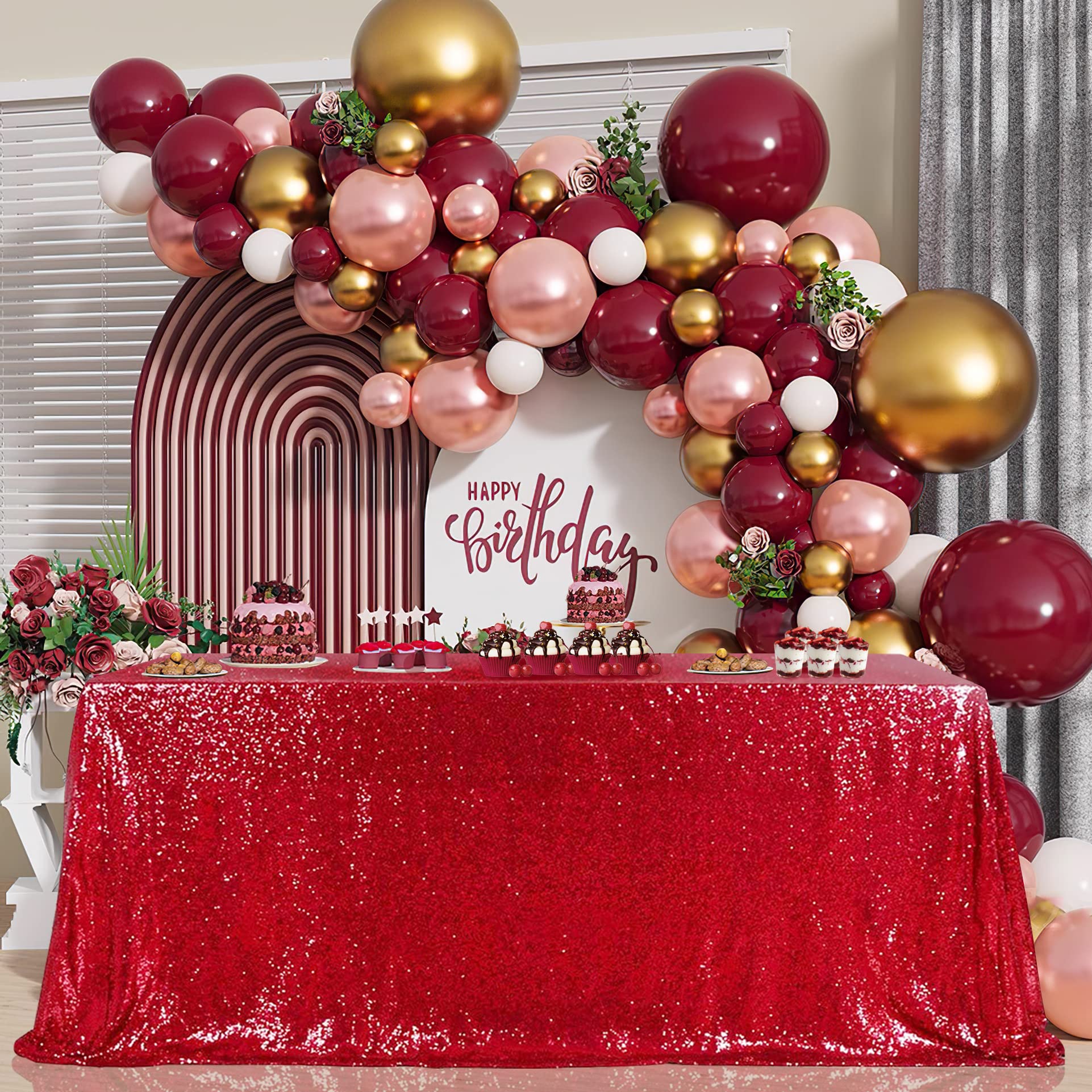 B-COOL Sequin Tablecloth Red Sparkly Sequin Tablecloth Christmas Day Holiday Square Wedding Party Table Cloth Event Decor 90x90 inch