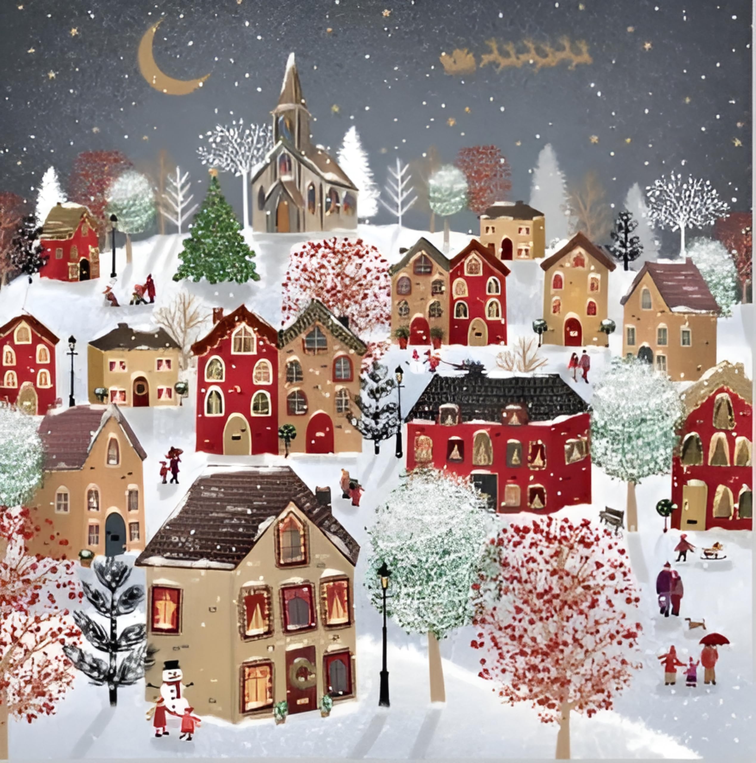Noel Tatt Charity Christmas Cards Pack of 10 - Charity Christmas Cards with Snowy Village Scene Design - Eco-Friendly Xmas Cards Multipack with Envelopes