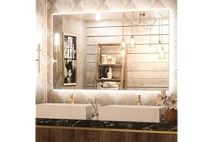 Keonjinn 48 x 30 Inch Backlit Mirror Bathroom, LED Mirror with Lights 3 Colors Warm/Natural/White, Anti-Fog Wall Mounted Dimmable Vanity Mirrors High Lumens(Vertical/Horizontal)