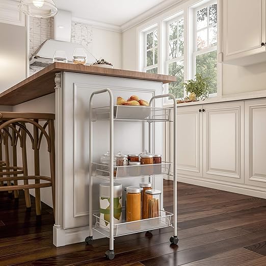 Amazon Com Lavish Home 3 Tiered Narrow Rolling Storage Shelves