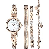 Anne Klein Women's Premium Crystal Accented Silver-Tone Watch and Bracelet Set