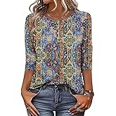Zeagoo 3/4 Length Sleeve Women Tops Crew Neck Blouses Dressy Casual Summer T Shirts Loose Fit Business Work Clothes