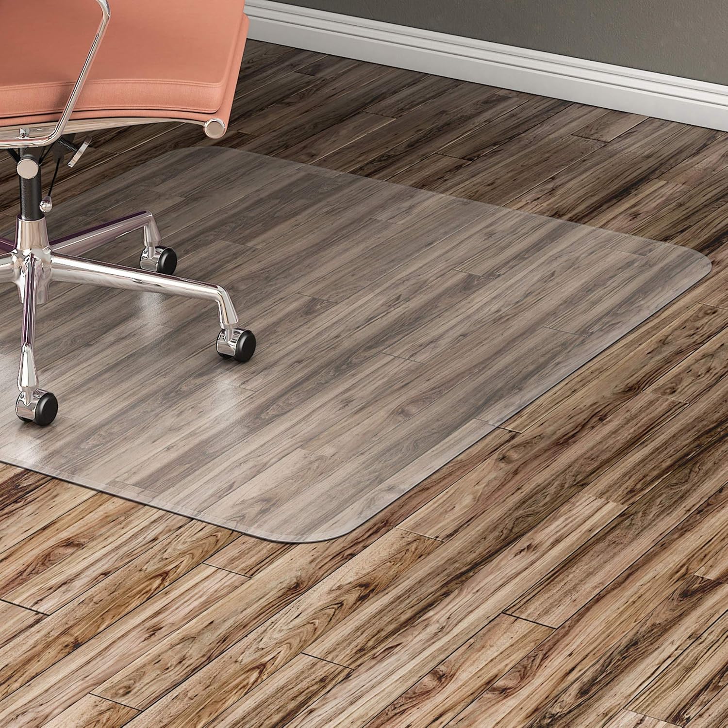 Lorell Nonstudded Design Hardwood Surface 48 x 36-Inch Vinyl Chair Mat, Clear: Kitchen & Dining