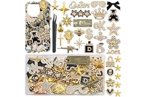 BELICEY Gold Junk Case Charms Kit, Junk Phone Cases with Big Charm Sparkly Rhinestone Star Cross Jewelry Making Charm Punk Aesthetic Big Decor for Customizing Case DIY Craft