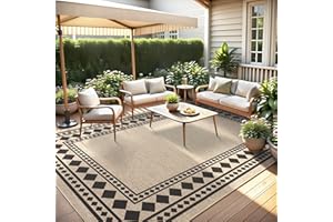GarveeHome Easy Jute Rug 10x13 Washable Rugs for Farmhouse Living Room Checkered Indoor Outdoor Rug for Patio Non-Slip No She