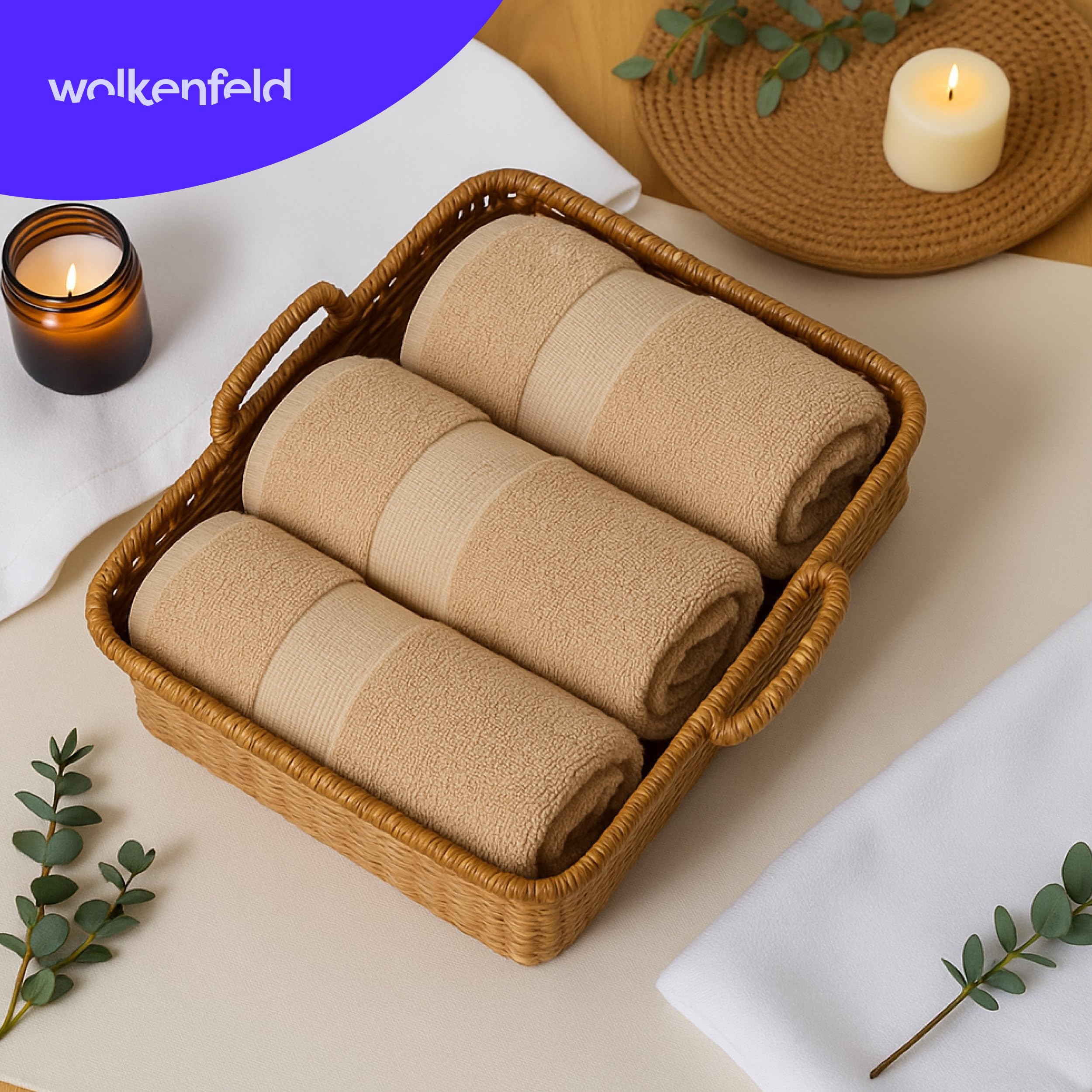 Wolkenfeld Gästehandtuch Set 3-teilig Premium - 100% Low Twist Baumwolle 550 g/m² - Ultra Weich & Saugfähig, Oeko-TEX Zertifiziert - 3 Gästehandtücher 30x50 cm, Handtücher Set, Beige 2