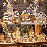 Sumind 8 Pcs 3D Christmas Gingerbread House Tabletop Decorations Wooden Gingerbread Village Table Centerpiece Farmhouse Tiered Tray for Xmas Home Table Mantel Shelf Indoor Decor