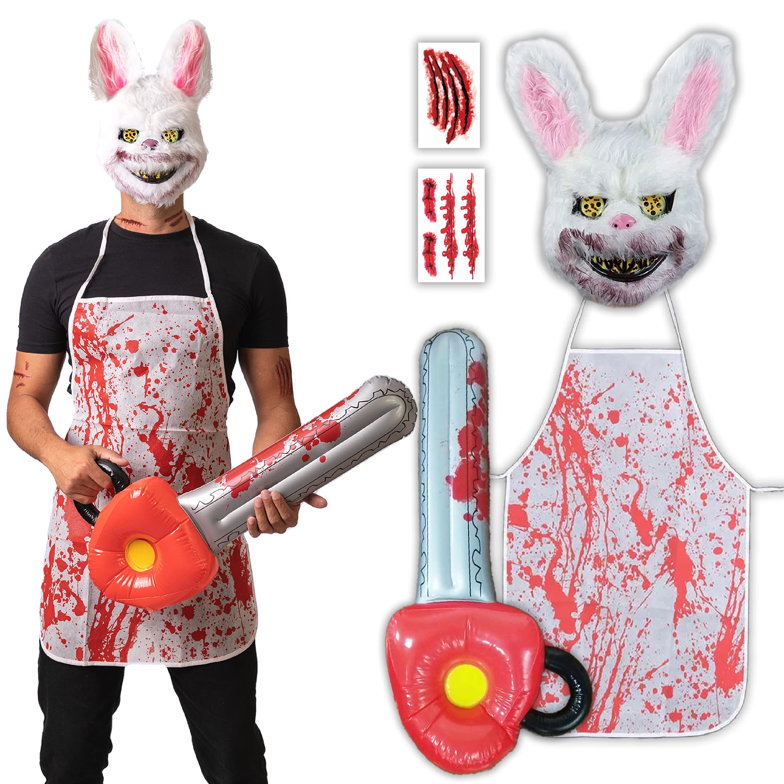 5 pcs Horror Rabbit Costume - Halloween Costumes For Men - Adult & Teen One Size Fits All - 2025 Trending Fancy Dress - UK Based Brand