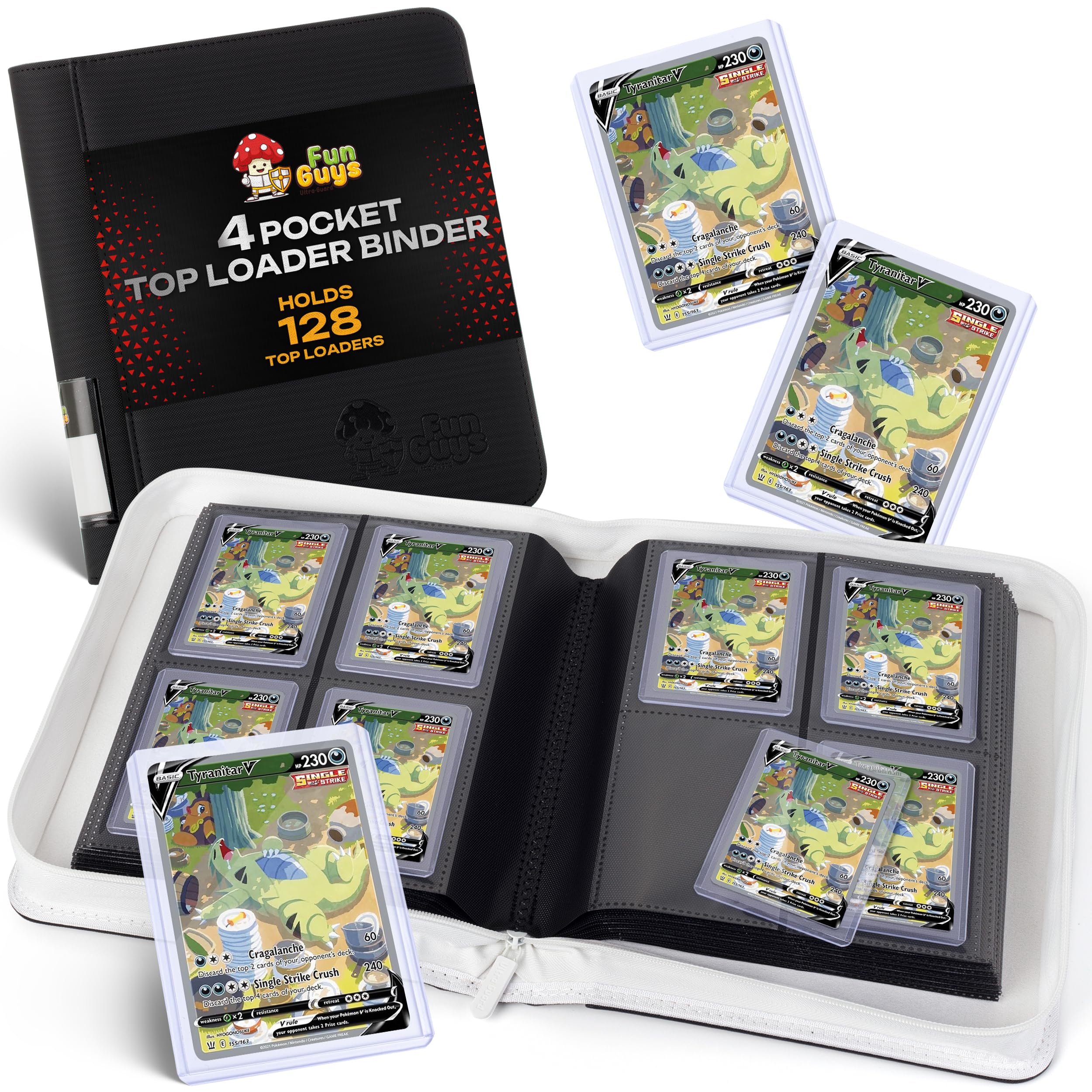 FunGuys Toploader Binder, Trading Card Binder Storage,128 4 Pocket Top Loader Pokemon Binder, Card Collection for Yugioh, MTG, TCG, Card Folders for Trading Cards