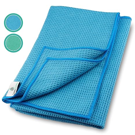 ELEXACLEAN Mikrofaser Trockentuch, Premium Waffeltuch (2 Stück, 60x40 cm, Blau) superweiche Qualität für Auto, Glas, Küche, G