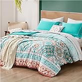 Degrees of Comfort Twin Bed in A Bag 6 Piece, Lattice Boho Bedding Sets for Teen Girls, Aqua Floral Bed Set, Microfiber Colorful Comforter Set with Sheets, Matching Decorative Pillow
