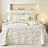 Wake In Cloud - Shabby Chic Quilt Set, Floral Coquette Cottagecore Vintage Flower for Women Teen Girls, Reversible Lightweight Bedspread Coverlet, 3 Pieces, Sage Green, Queen/Full Size