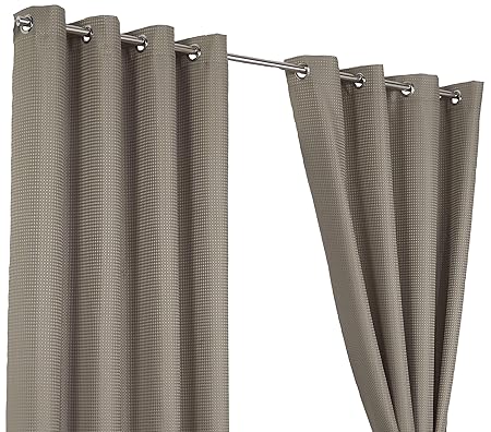 Waffle Taupe Ring Top Eyelet Fully Lined Readymade Curtain Pair