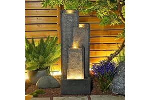SERBILHOME Water Fall Fountains Indoor Outdoor - 39.3” Inches Tall Indoor Waterfall Fountain Outdoor Modern Waterfall Fountains with LED Lights for Garden, Patio, Backyard, Deck, Porch and Home Decor