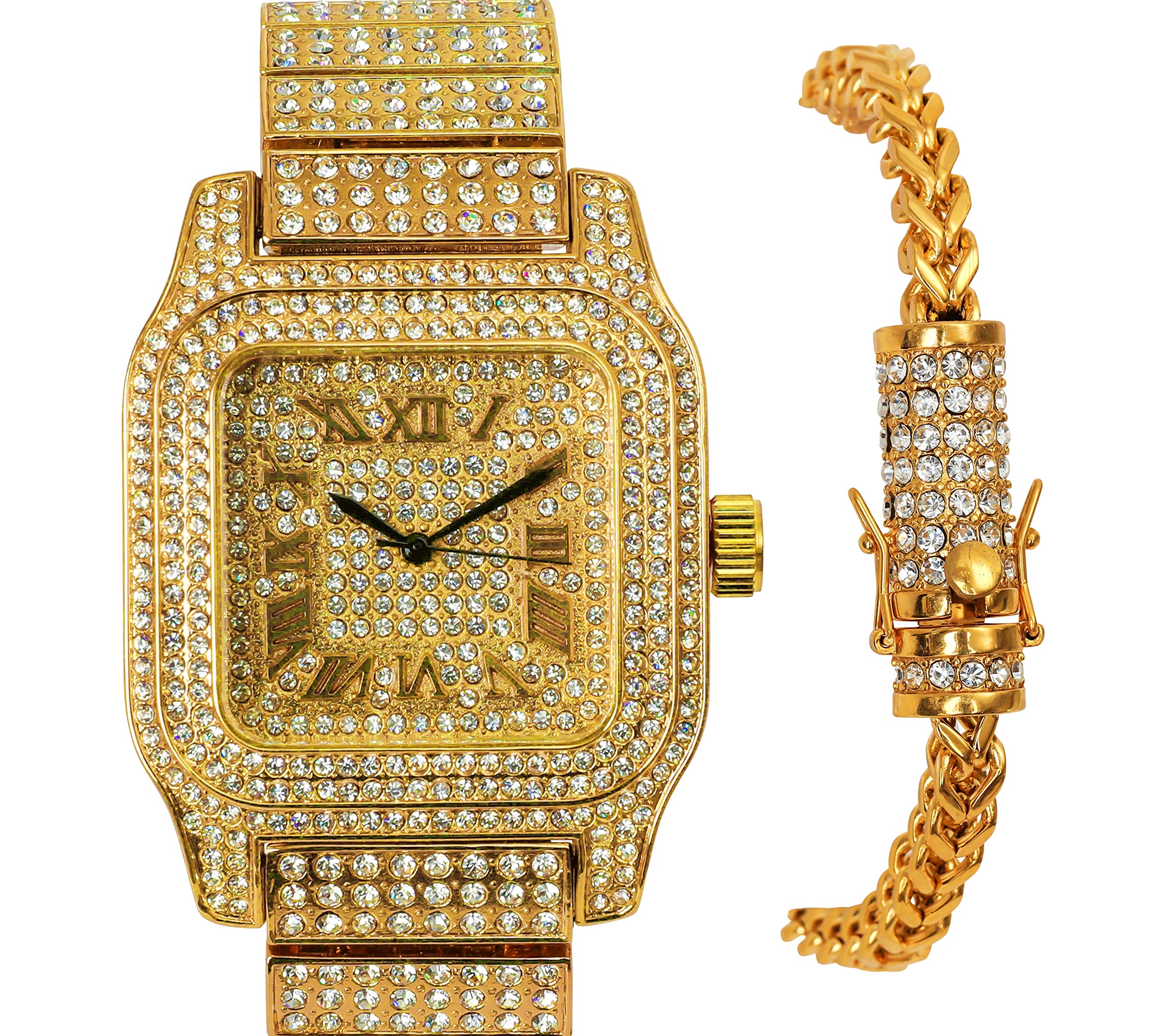 Full Bling-ed Styled Fashion Stylish Luxurious Heavy Look Watch w/Lab Simulated Diamonds Busted Down