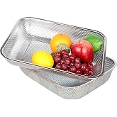 Cedilis 2 Pack Large Stainless Steel Colander Strainer, 6 Quart Mesh Vegetable Washing Basket, Rectangle Drainer Sink Basket for Vegetable Fruit Food (15" x 11" x 2.6")