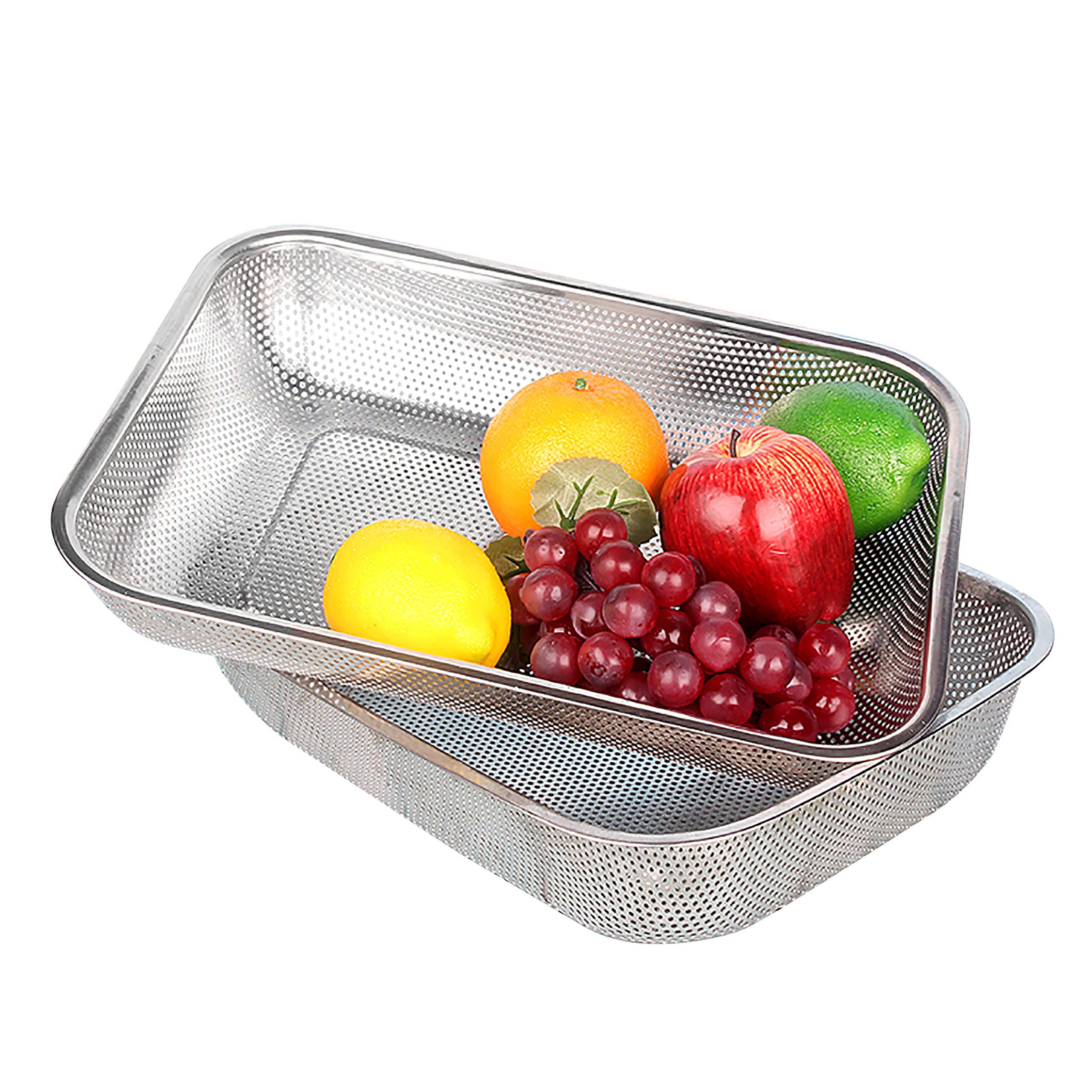 Photo 1 of Cedilis 2 Pack Large Stainless Steel Colander Strainer, 6 Quart Mesh Vegetable Washing Basket, Rectangle Drainer Sink Basket for Vegetable Fruit Food (15" x 11" x 2.6")
