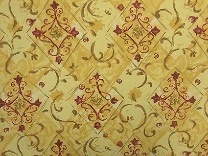 Prestige 54 Clearance Fabrics Red Diamonds Damask On Yellow