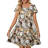 Womens Summer Casual Dresses Paisley Floral T Shirt Dress Short Sleeve Plus Size Sundress Swing Boho Dress with Pockets