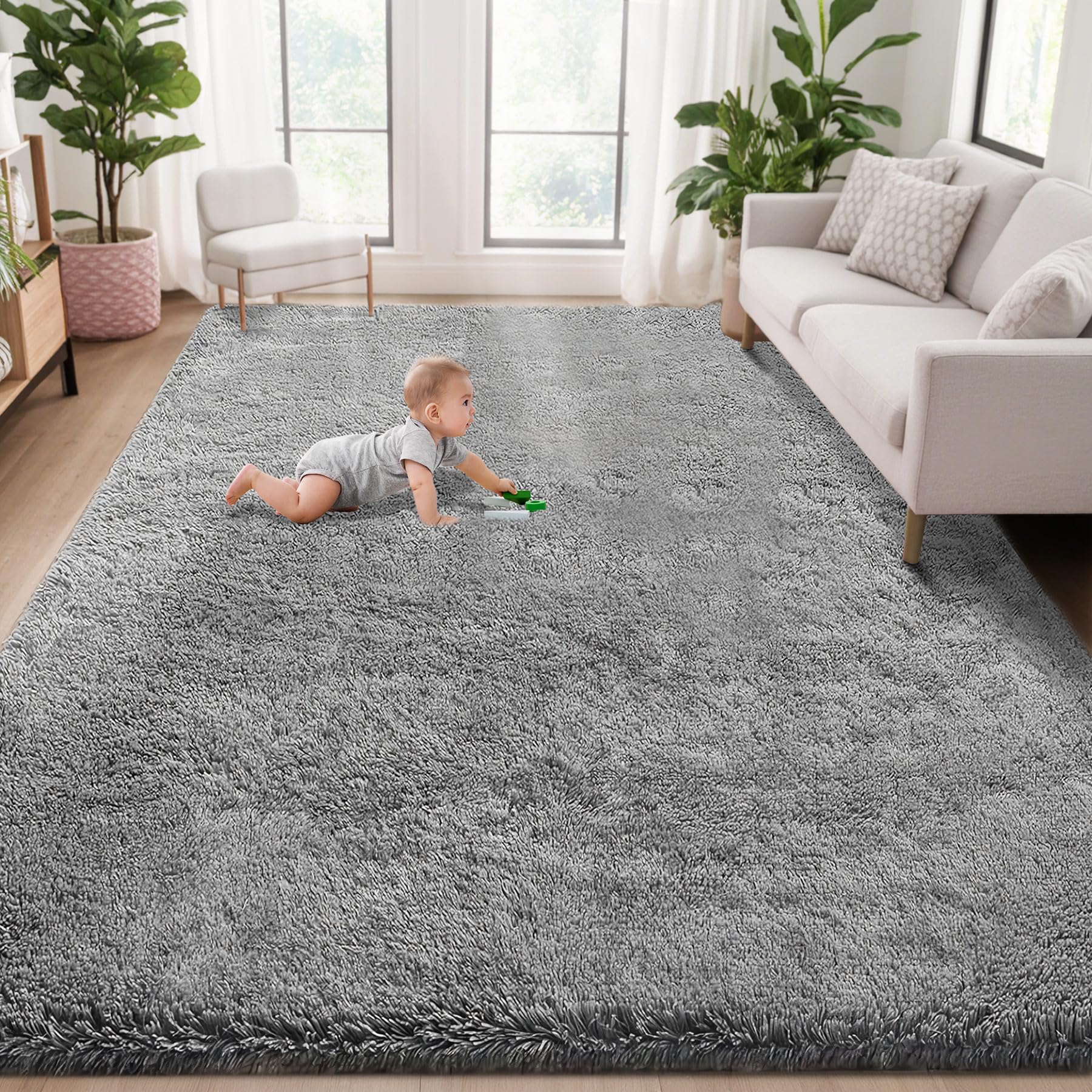 Photo 1 of 5x8 Area Rug for Living Room: Fluffy Shag Soft Washable Rugs Fuzzy Plush Indoor Carpet for Bedroom Nursery Playroom Dorm Kids Girls Boys Room (Dark Grey, 5'x8')
