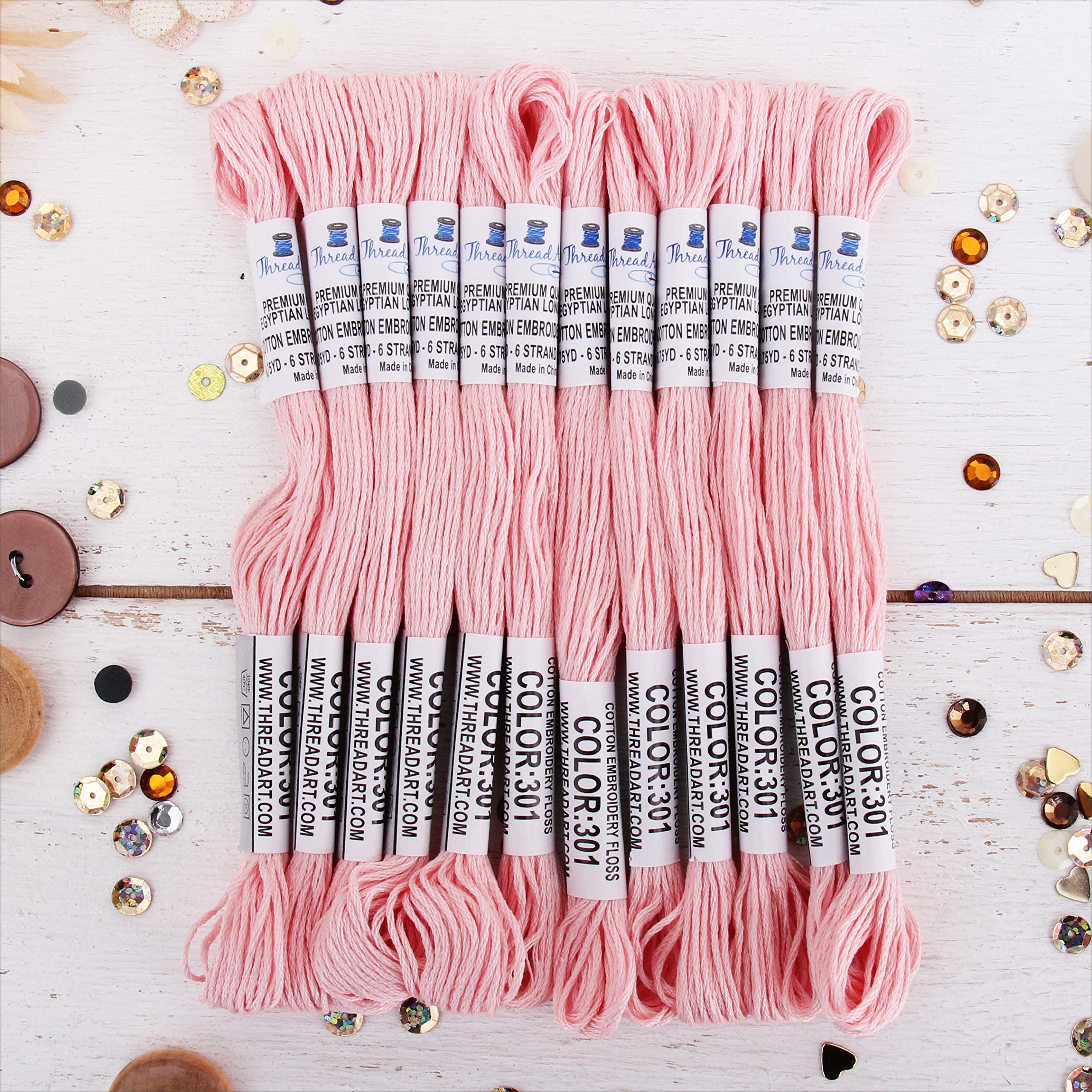 Photo 1 of 12 Skeins ThreadArt Premium Egyptian Long Fiber Cotton Embroidery Floss | Very Light Pink | 6 Strand Divisible Thread 8.75yds Each for Hand Embroidery, Friendship Bracelets, Cross Stitch and Crafts