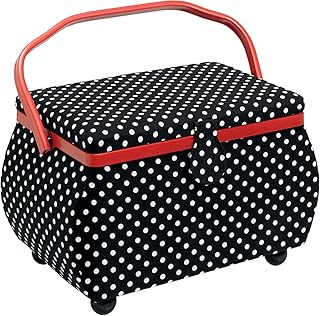 Prym Polka Dots schwarz/weiß L Nähkorb, Baumwolle, L